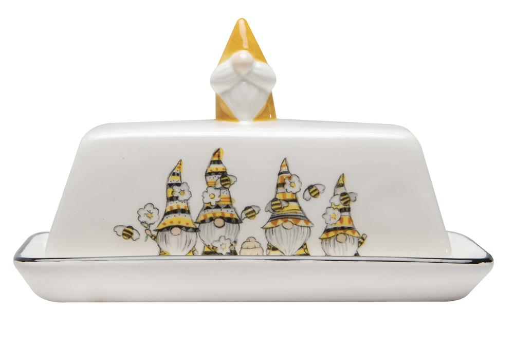 Ceramic Honey Bee Gnome Butter Dish