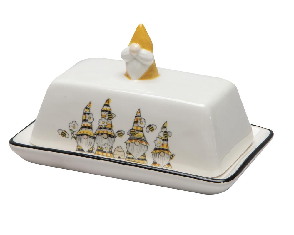 Ceramic Honey Bee Gnome Butter Dish
