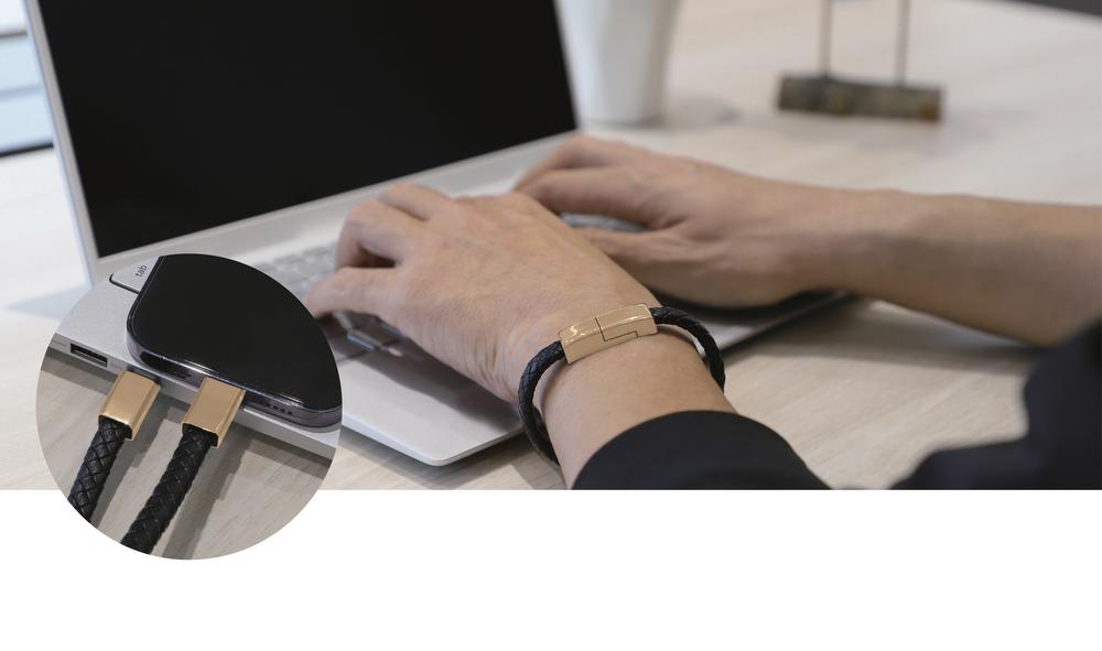 USB Cable - Bracelet Faux Leather Braided USB-A Lightning Fast Charging/Data MFi-Certified
