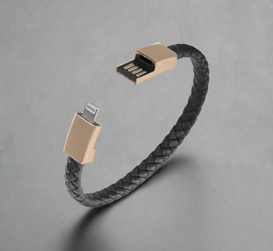 USB Cable - Bracelet Faux Leather Braided USB-A Lightning Fast Charging/Data MFi-Certified