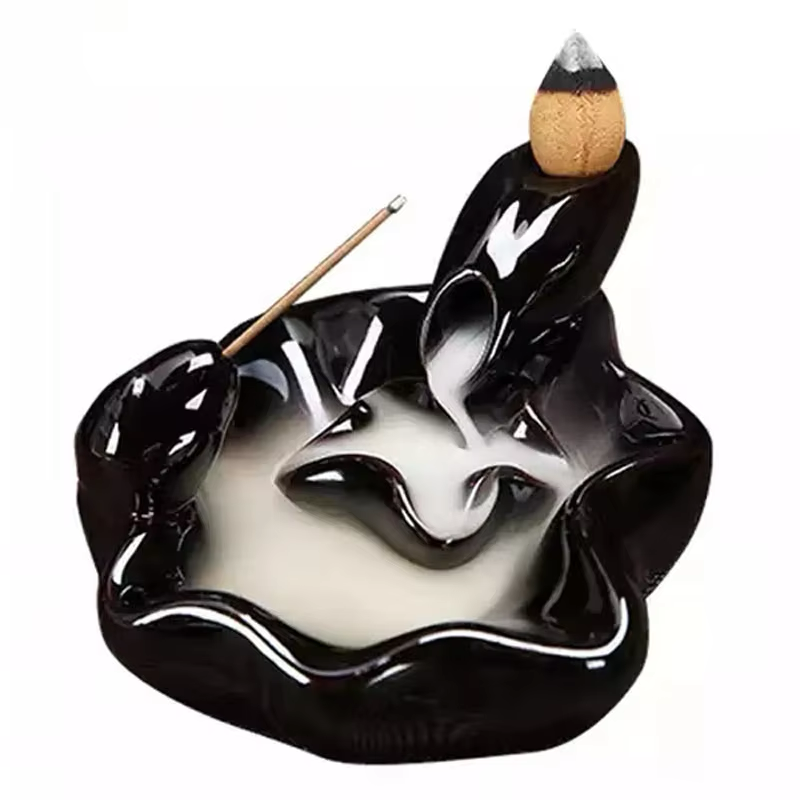 Ebony Lotus backflow incense burner - Oasis design