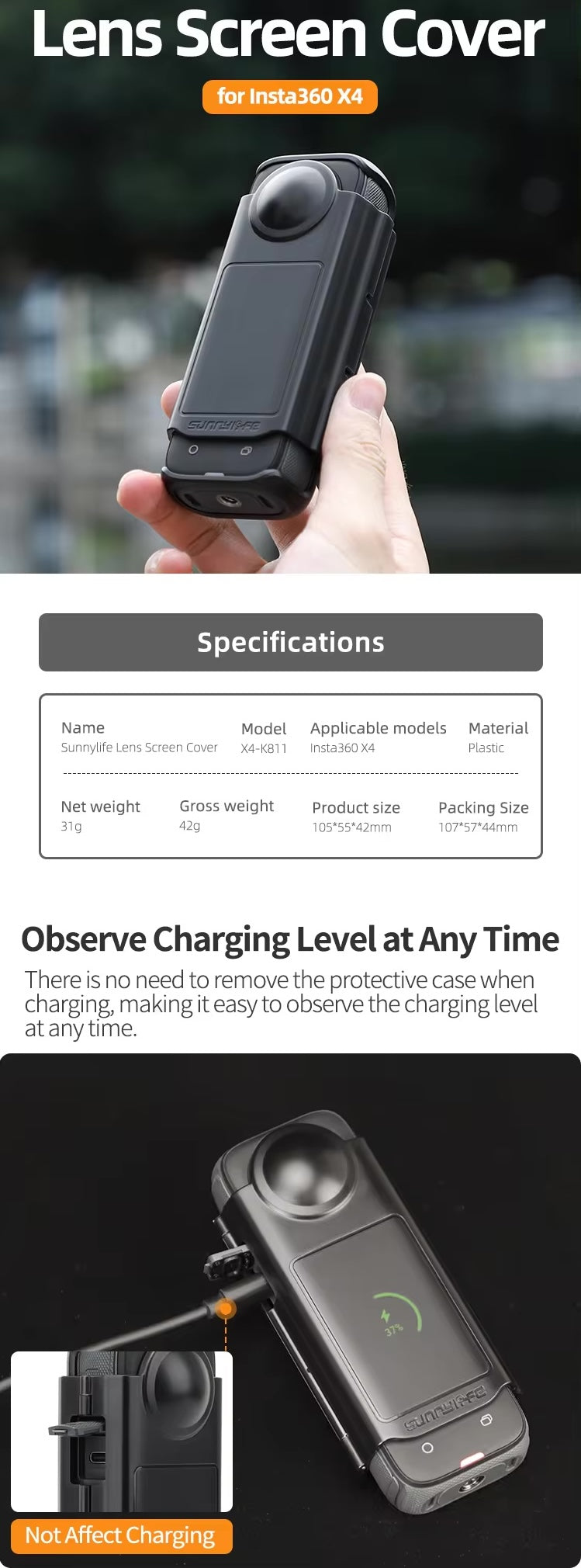 Premium Lens & Screen Protective Case for Insta360 X4 by Sunnylife