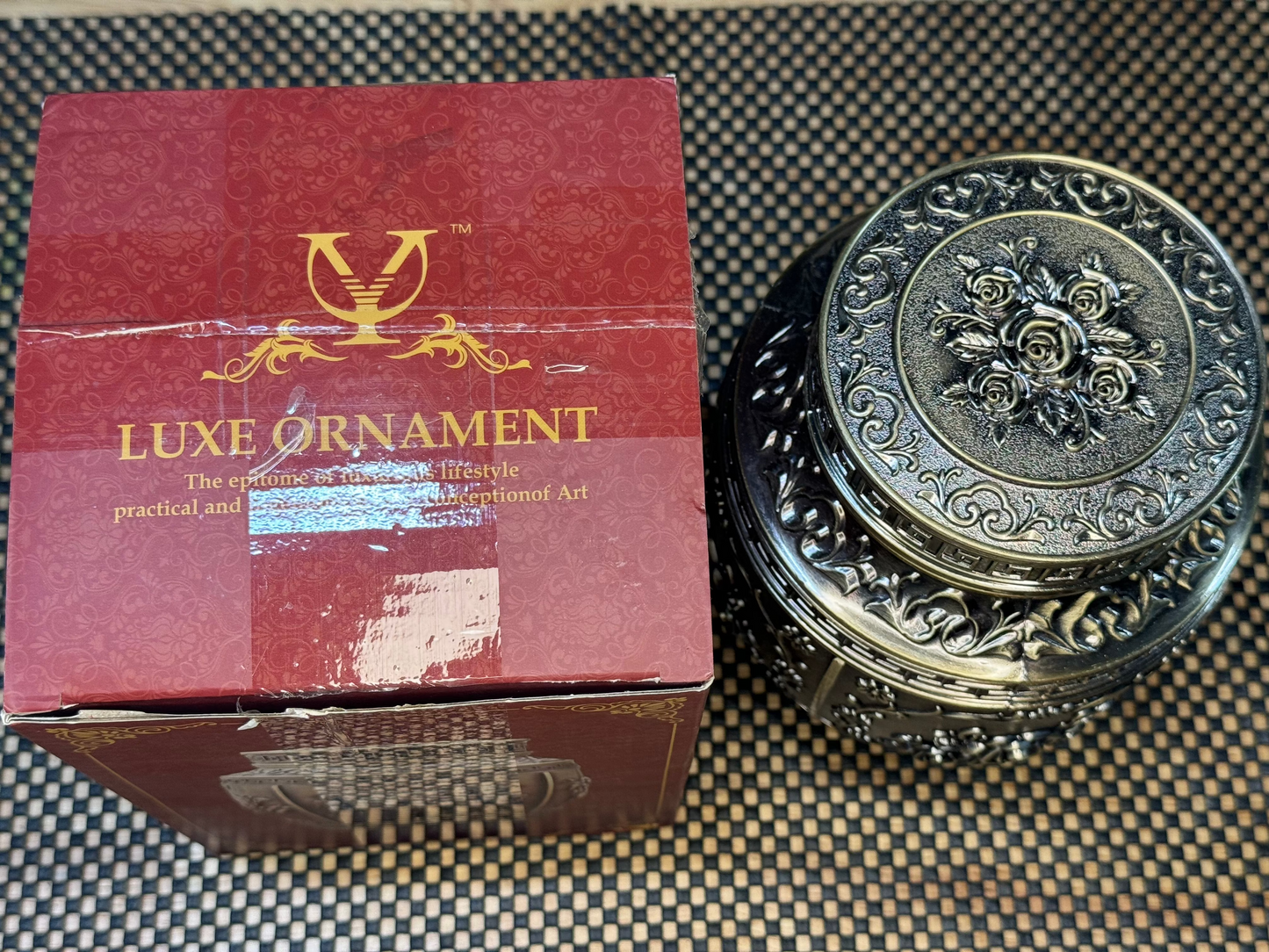 Cremation Urn - Rose Embossed Metal Beautiful Rose Relief 12 x 12 x 18 cm