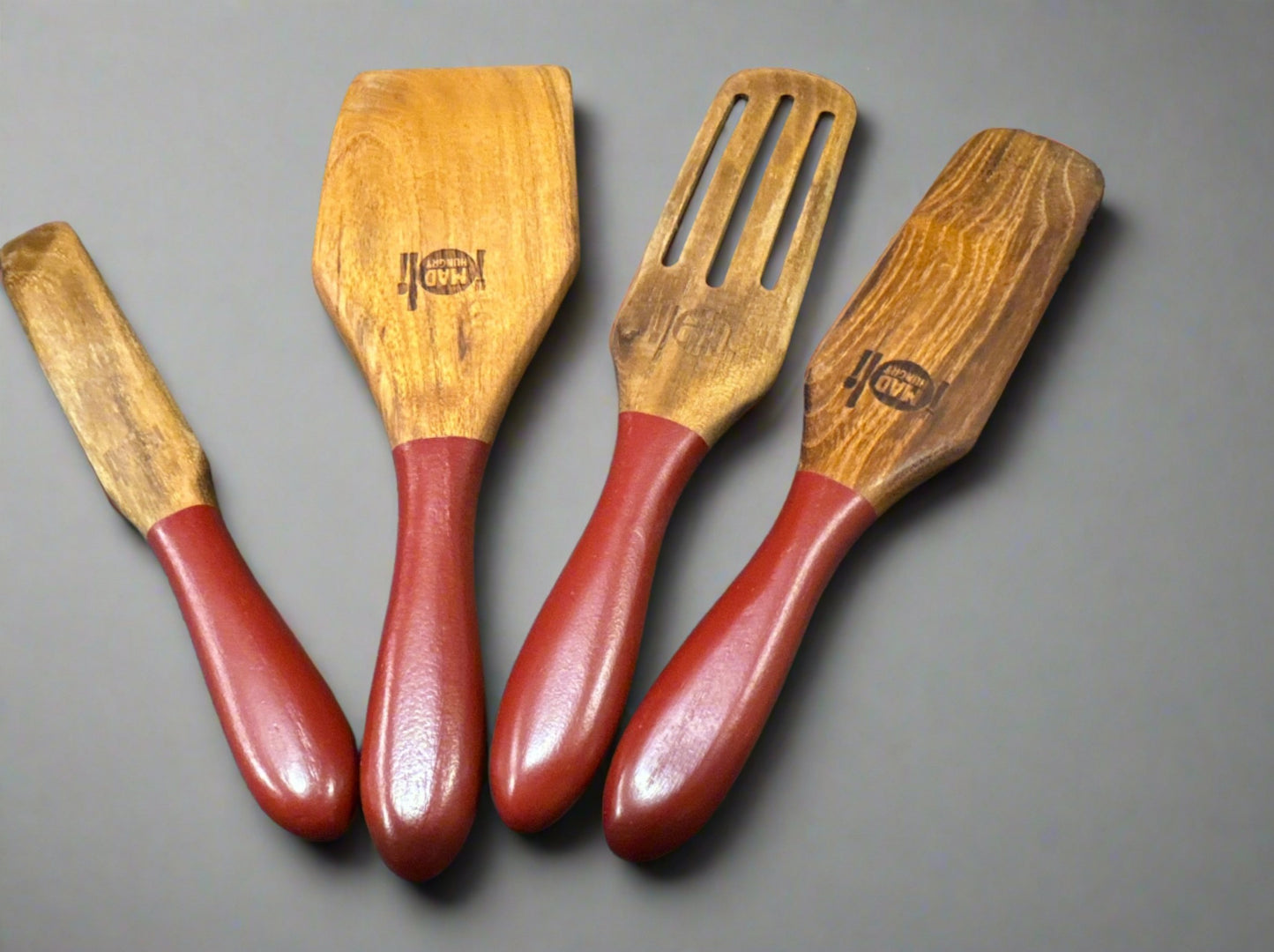 Mad Hungry® 4-Piece Teak Wood Spurtle Set w/Red Painted Handles