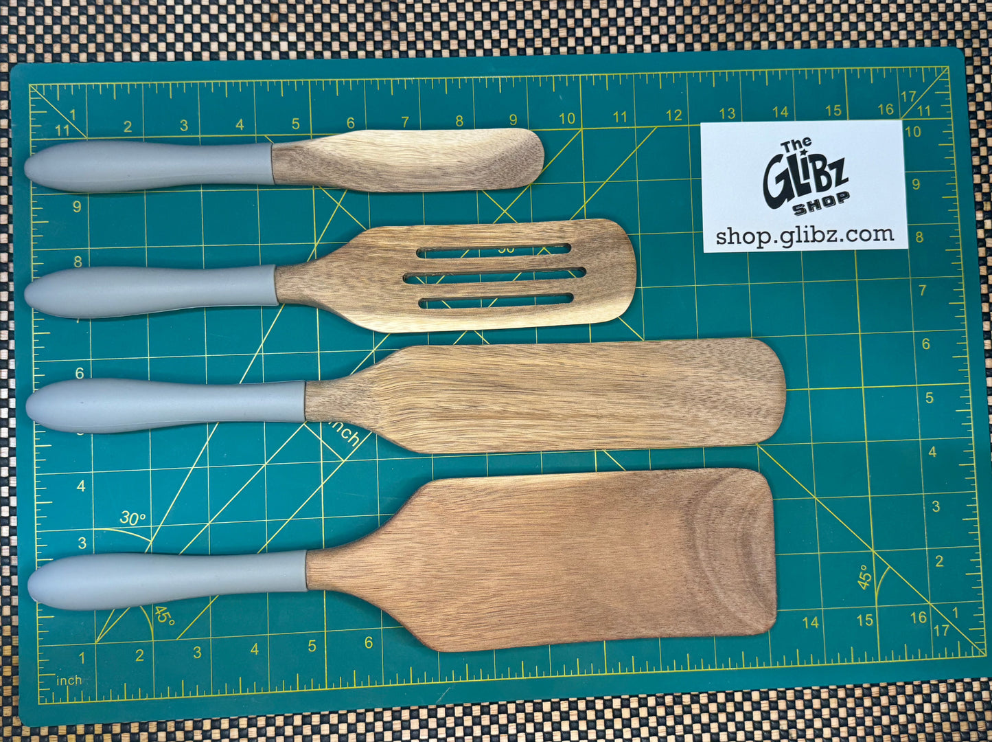 Mad Hungry® 4-Piece Acacia Wood Spurtle Set w/Gray Silicone Comfort Grip Handles