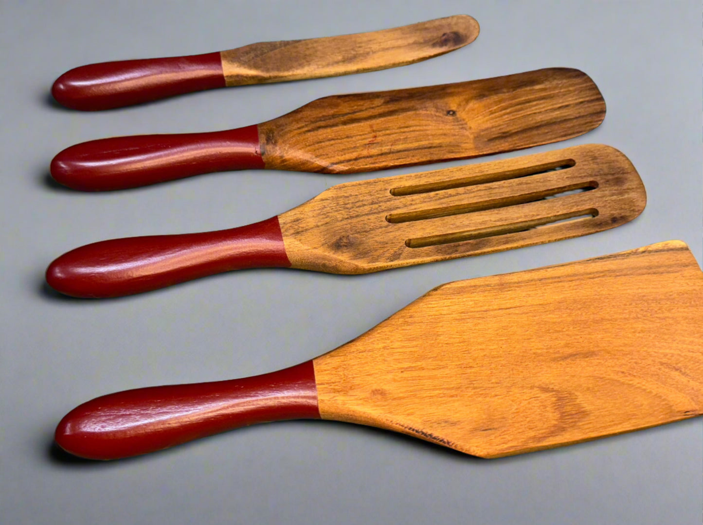 Mad Hungry® 4-Piece Teak Wood Spurtle Set w/Red Painted Handles