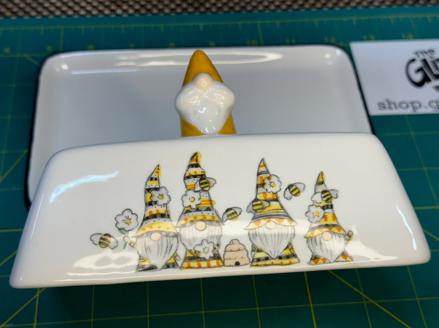 Ceramic Honey Bee Gnome Butter Dish