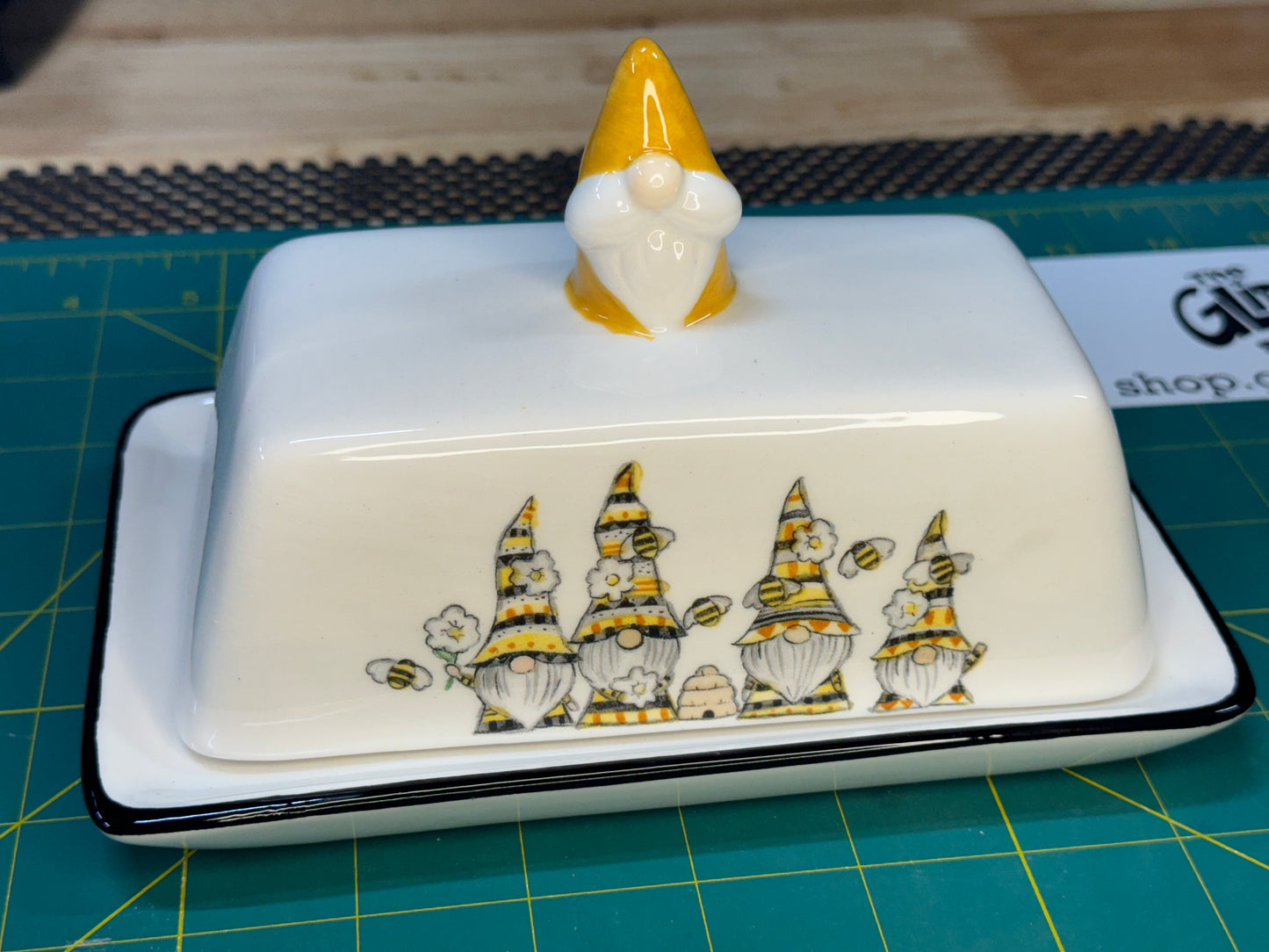 Ceramic Honey Bee Gnome Butter Dish
