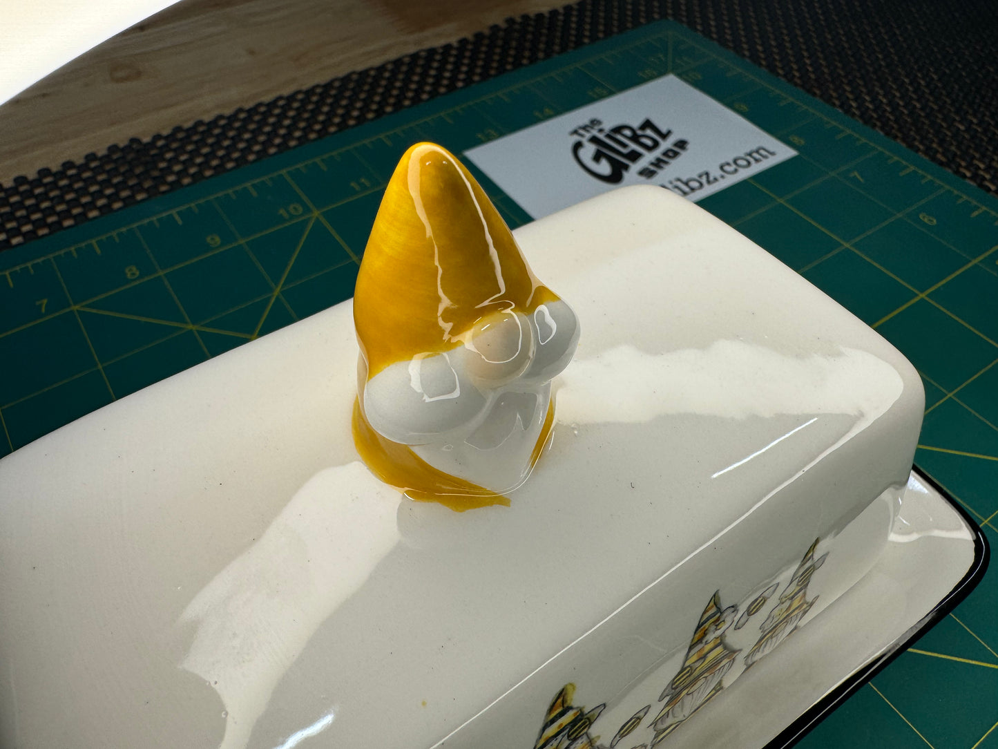 Ceramic Honey Bee Gnome Butter Dish