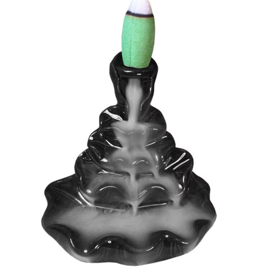 Ebony Lotus Levels backflow incense burner with cascading smoke