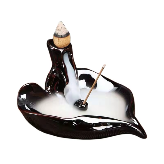Ebony Lotus backflow incense burner - Leaf design