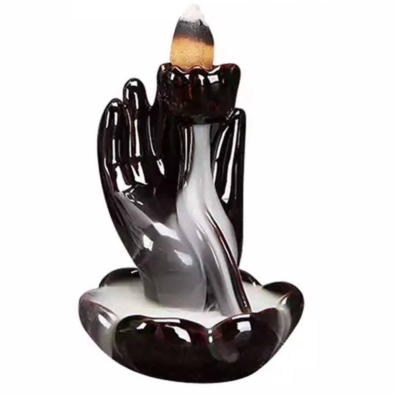 Ebony Lotus backflow incense burner - Palm design