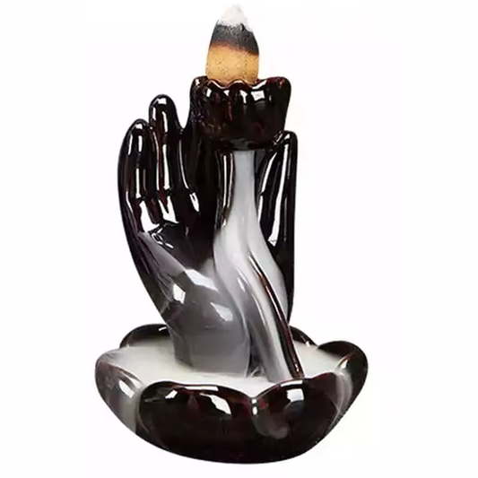 Ebony Lotus backflow incense burner - Palm design