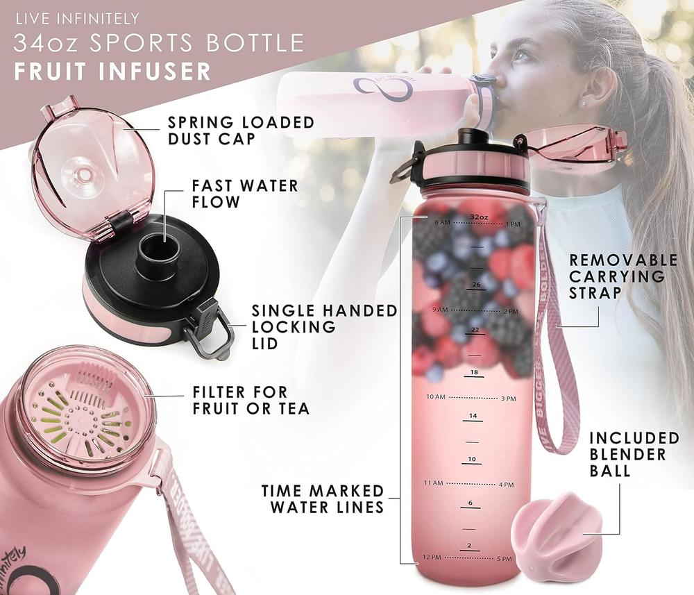 Live Infinitely 34 oz Sports Bottle, Rose, view 3